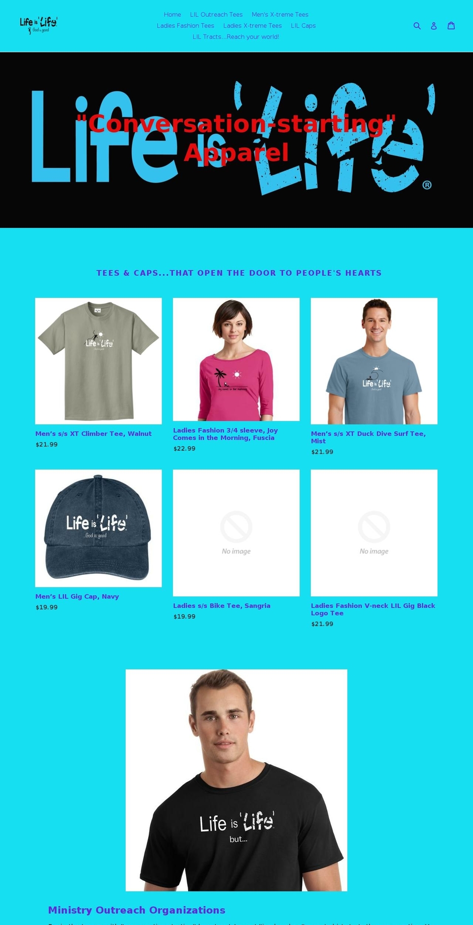 basic Shopify theme site example lifeislifegodisgood.com