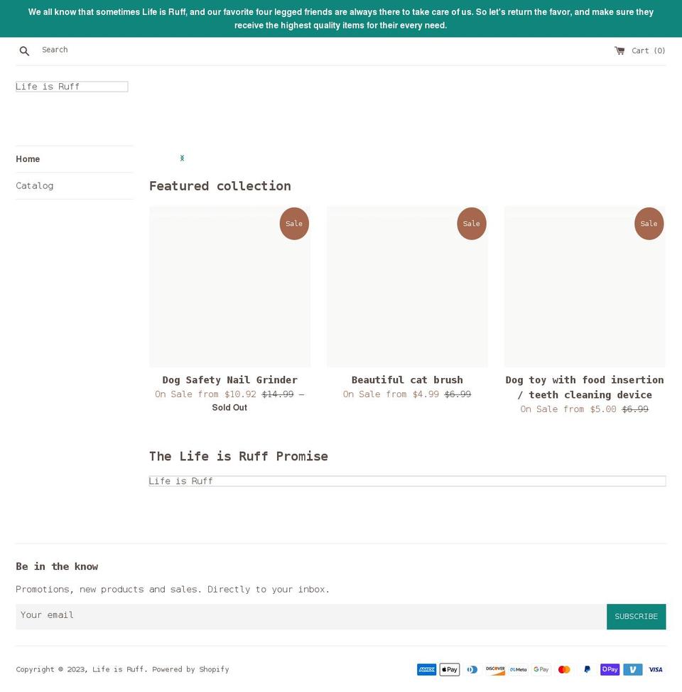 lifeisruffstore.com shopify website screenshot