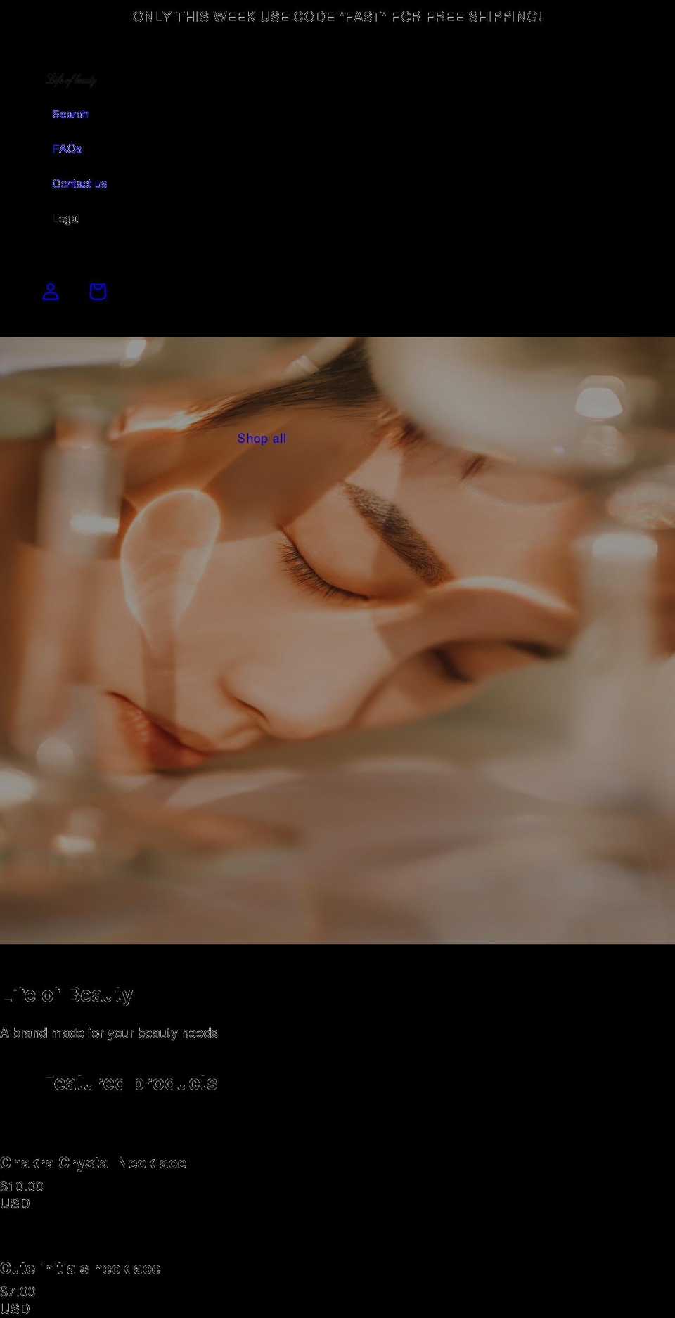 lifeofbeauty.net shopify website screenshot