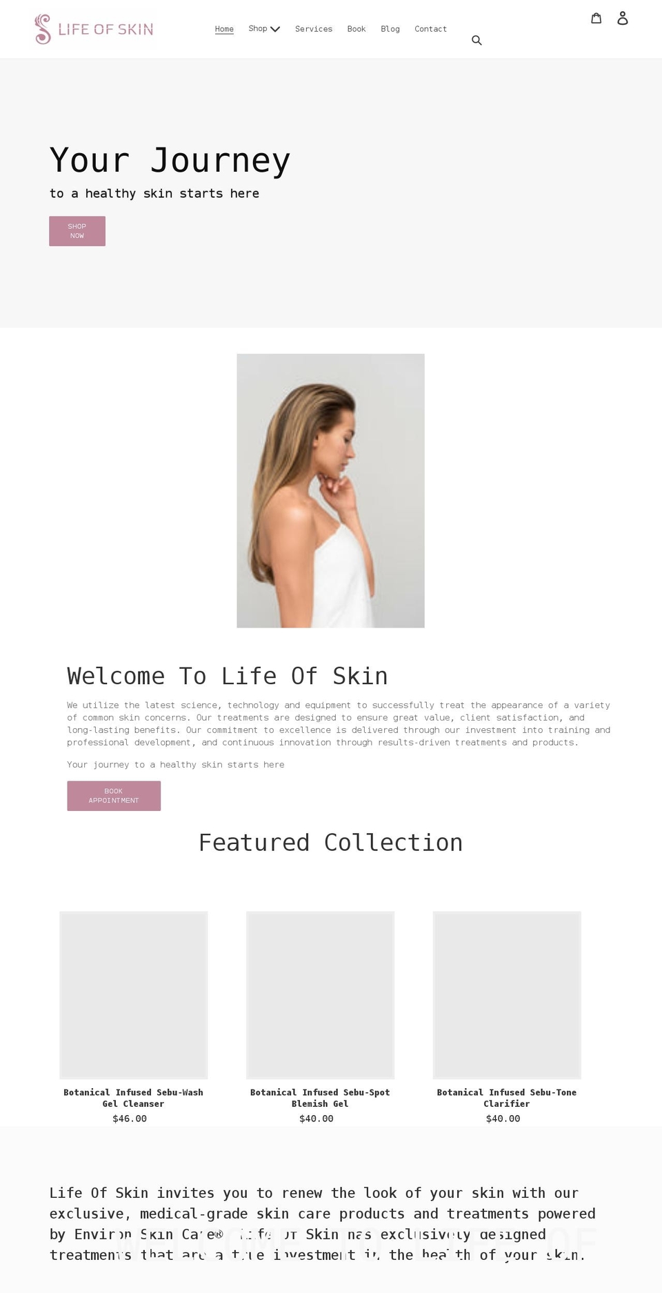 lifeofskin.com shopify website screenshot