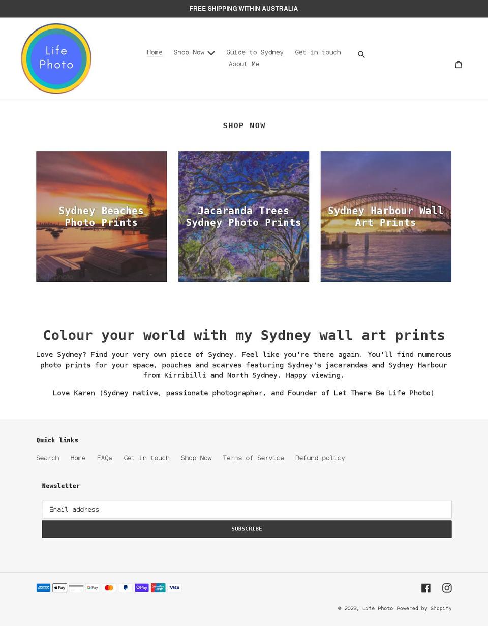 lifephoto.com.au shopify website screenshot