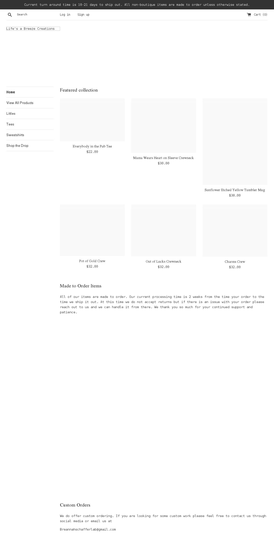 lifesabreezecreations.com shopify website screenshot