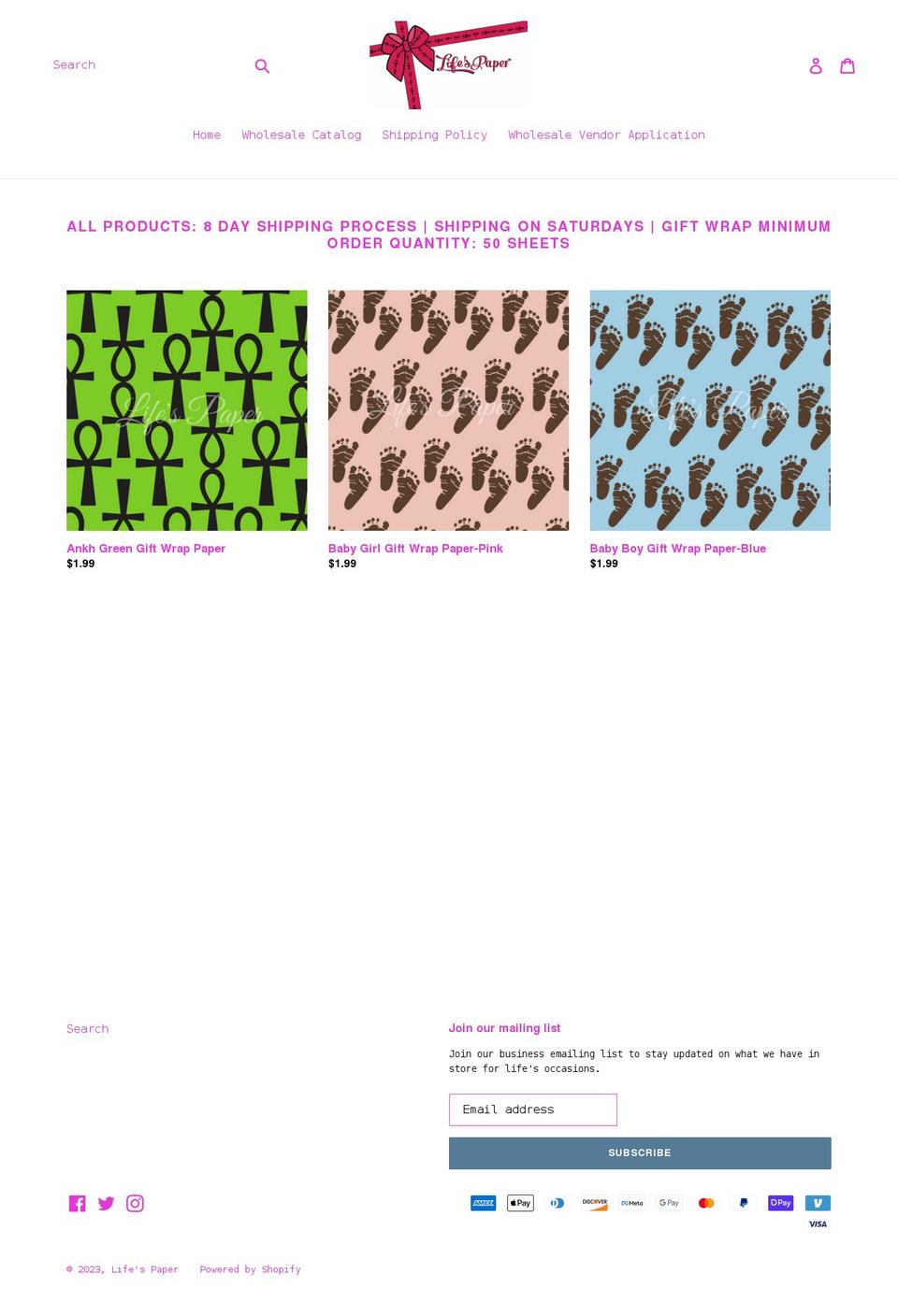 lifespaperwholesale.com shopify website screenshot