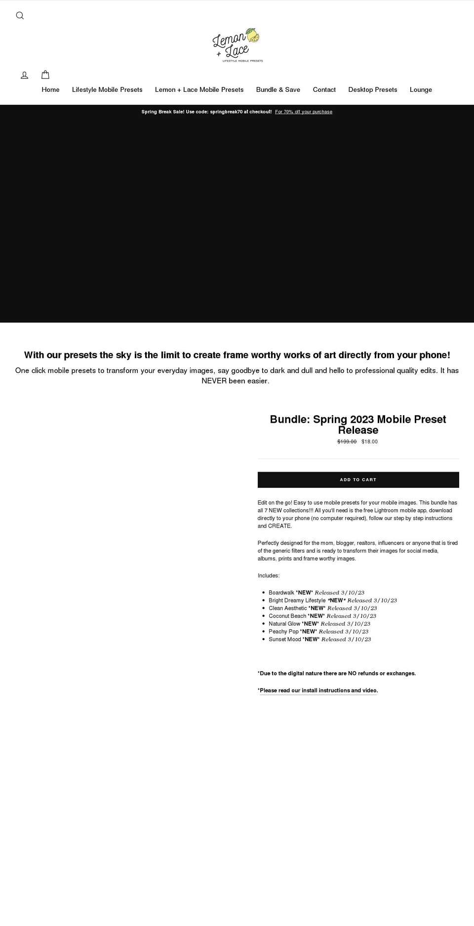 lifestylemobilepresets.com shopify website screenshot