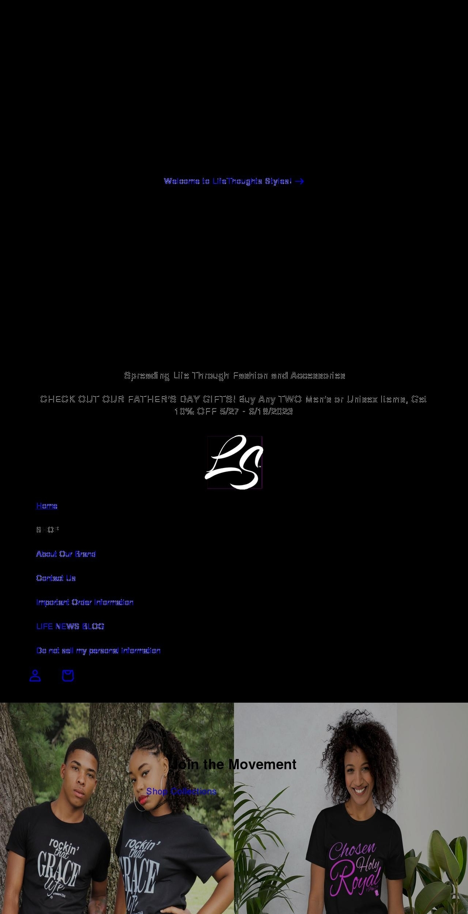 lifethoughtsstylesaccessories.com shopify website screenshot