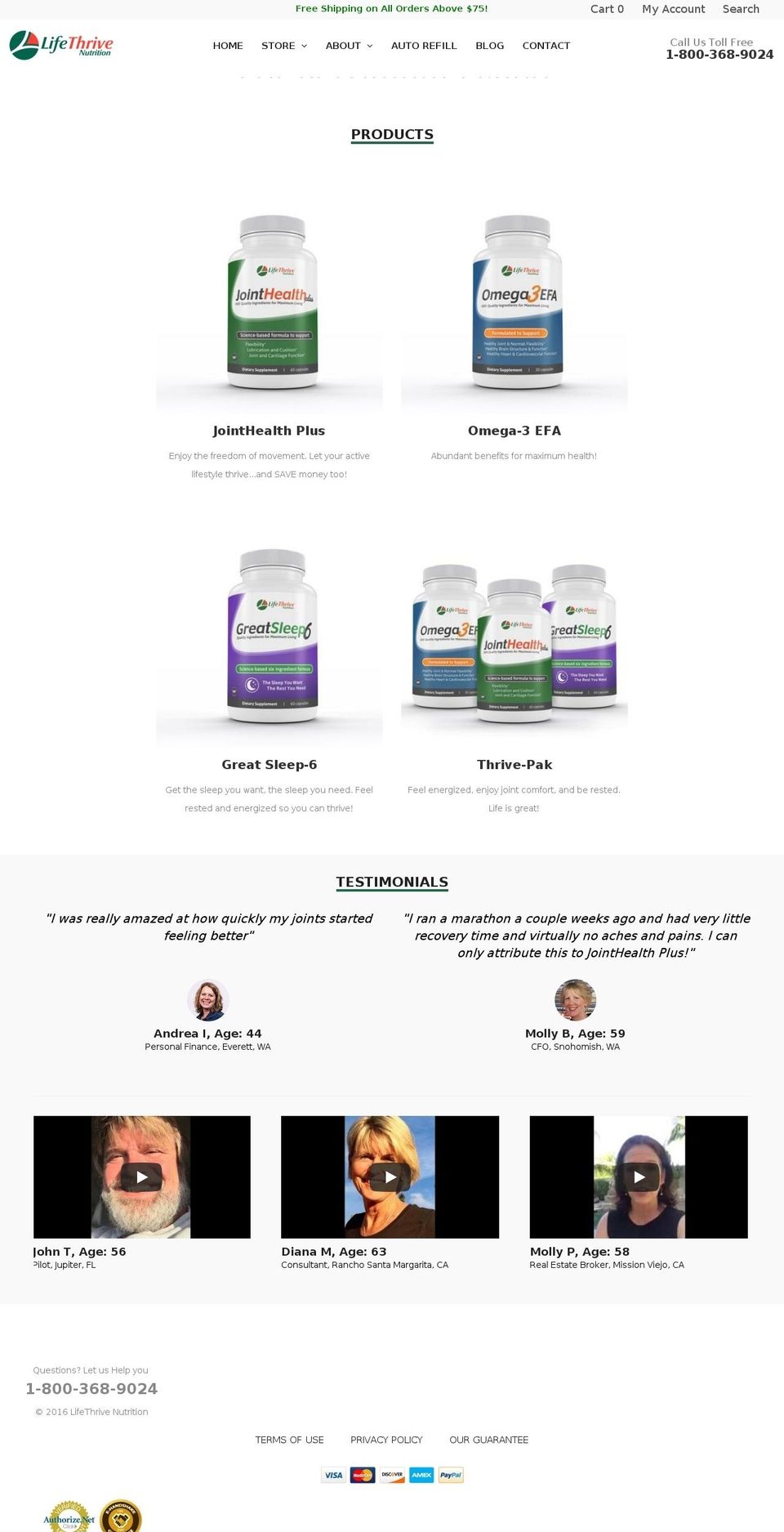 lifethrivenutrition.com — Shopify storefront screenshot