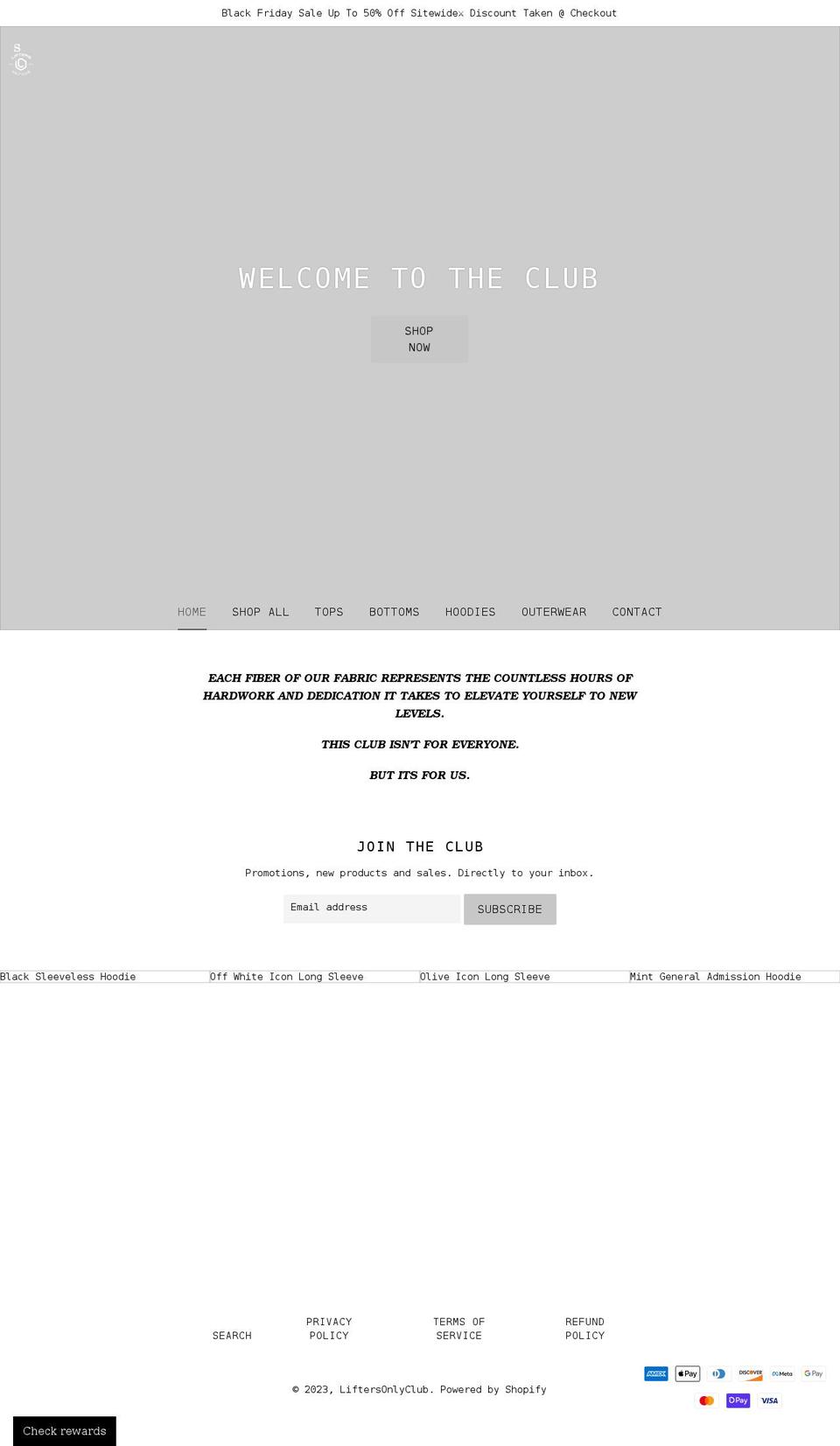 liftersonlyclub.com shopify website screenshot