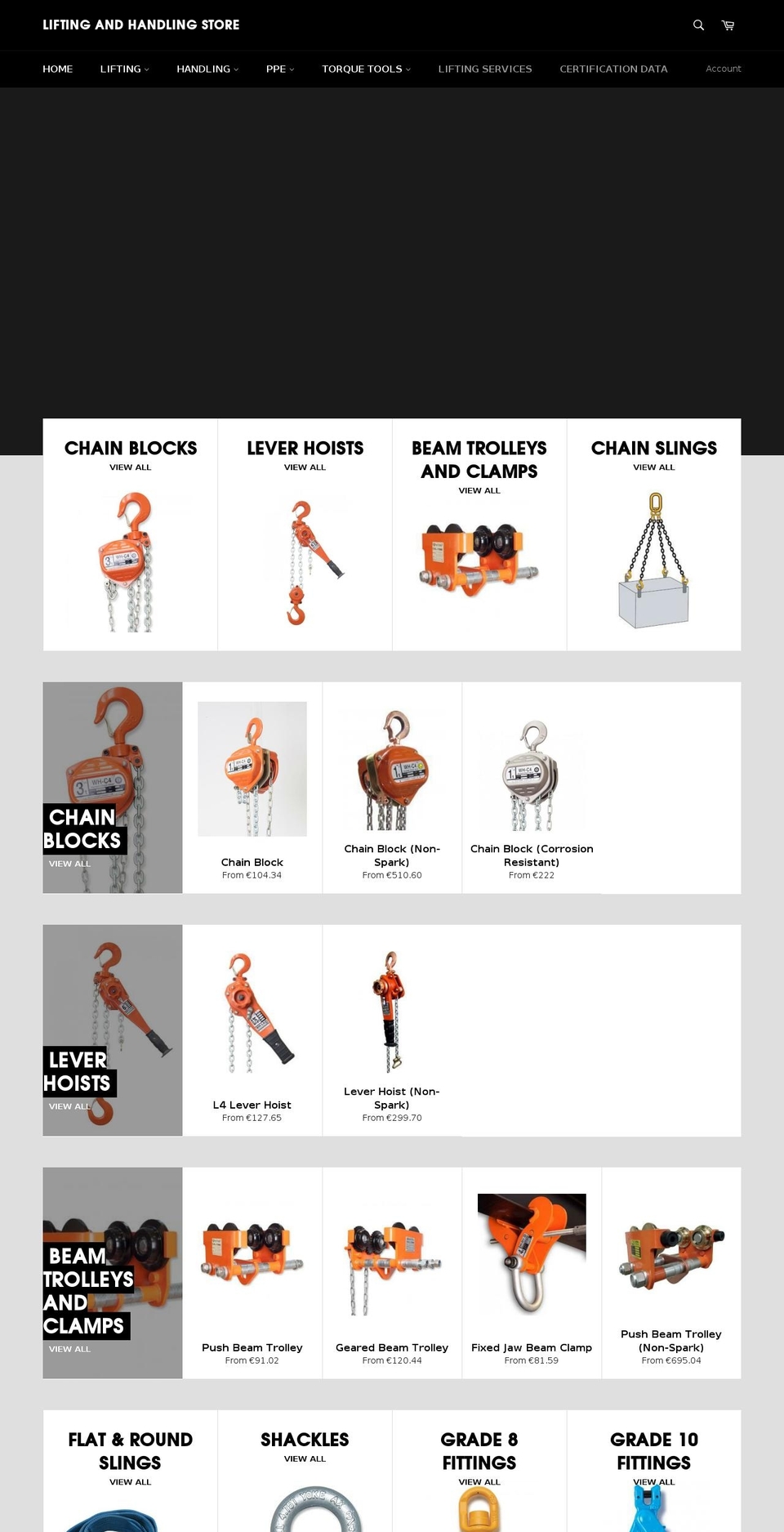 liftingandhandlingstore.com — Shopify storefront screenshot