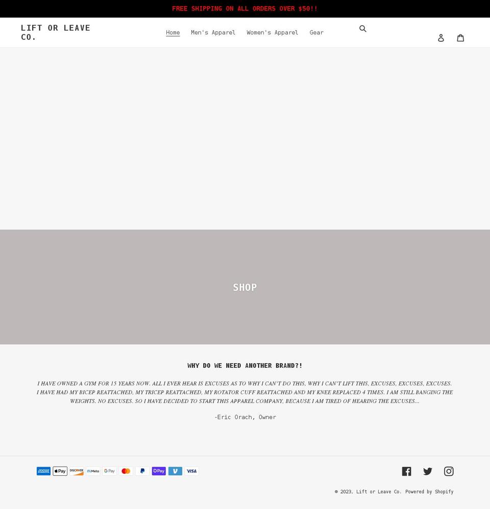 liftorleave.com shopify website screenshot