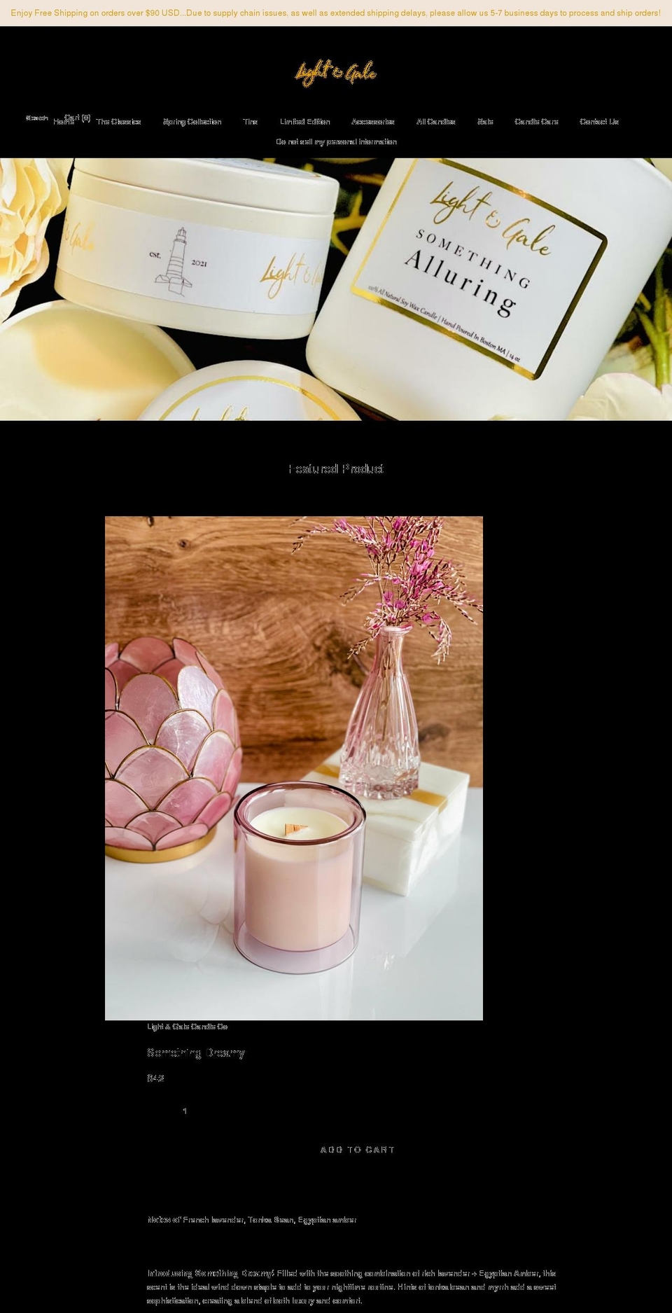 lightandgalecandleco.com shopify website screenshot