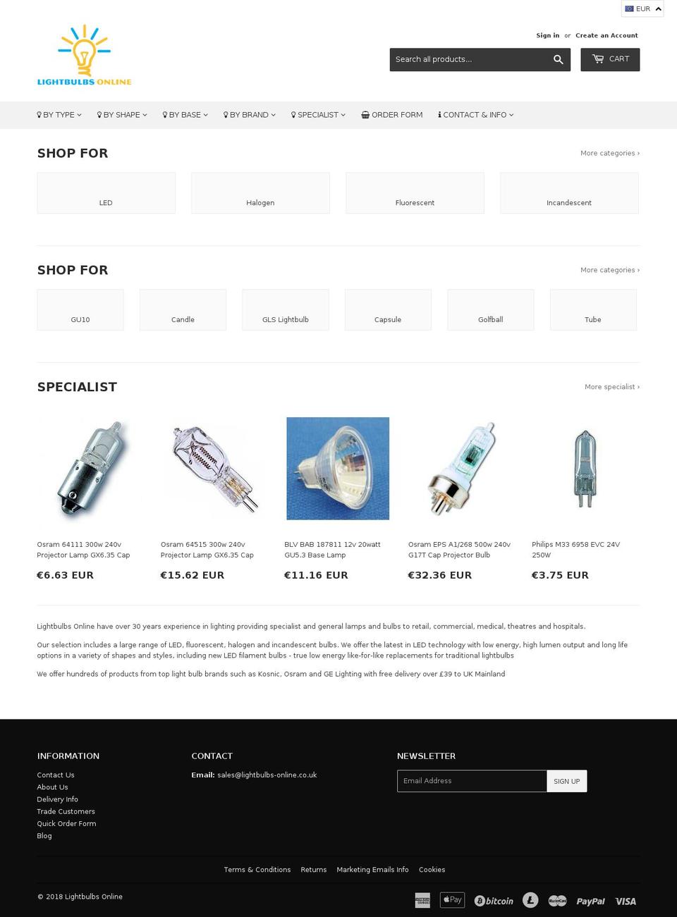 lightbulbs-online.com — Shopify storefront screenshot