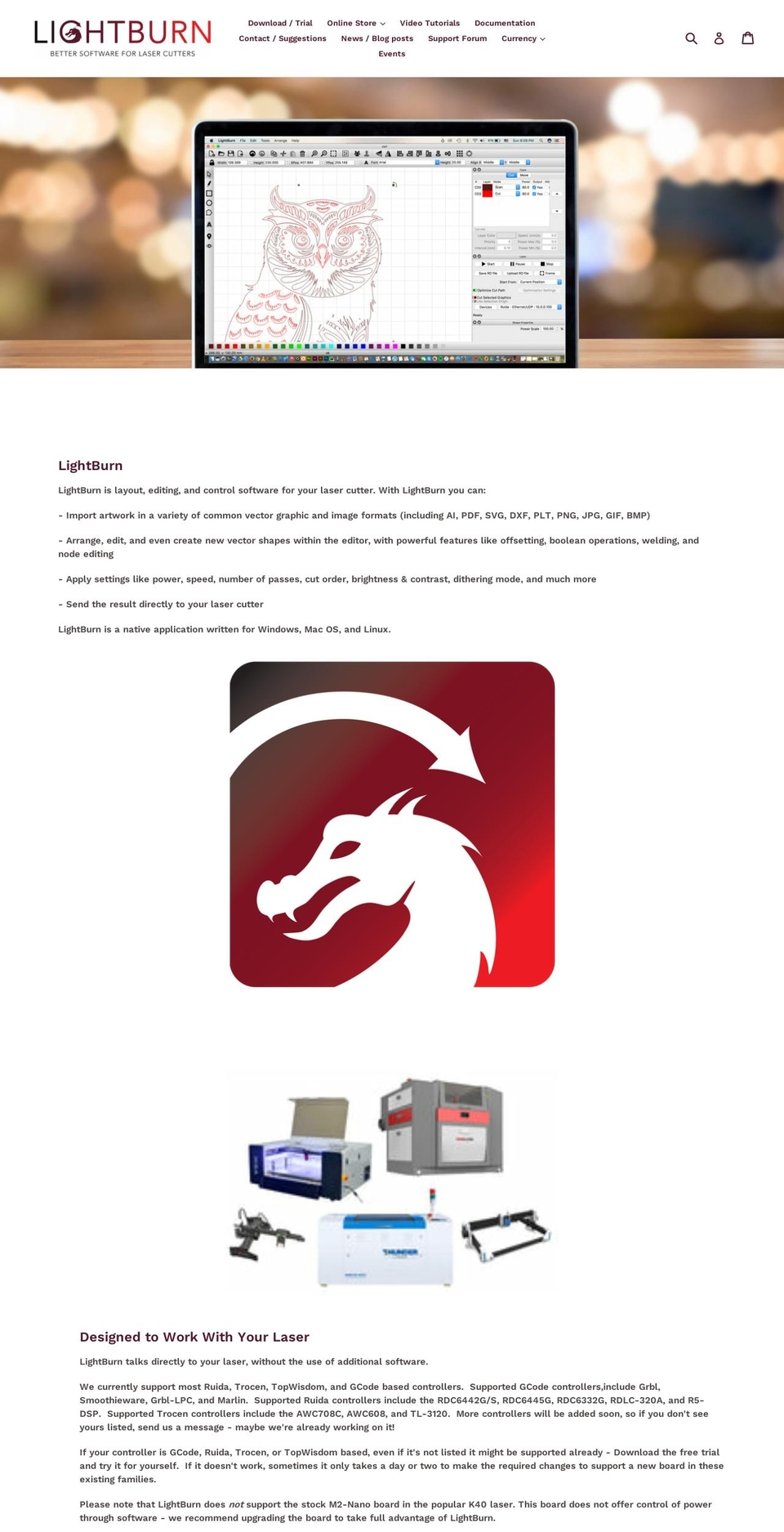 lightburnsoftware.com — Shopify storefront screenshot