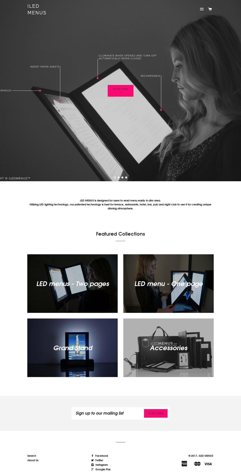 lightedmenu.com shopify website screenshot