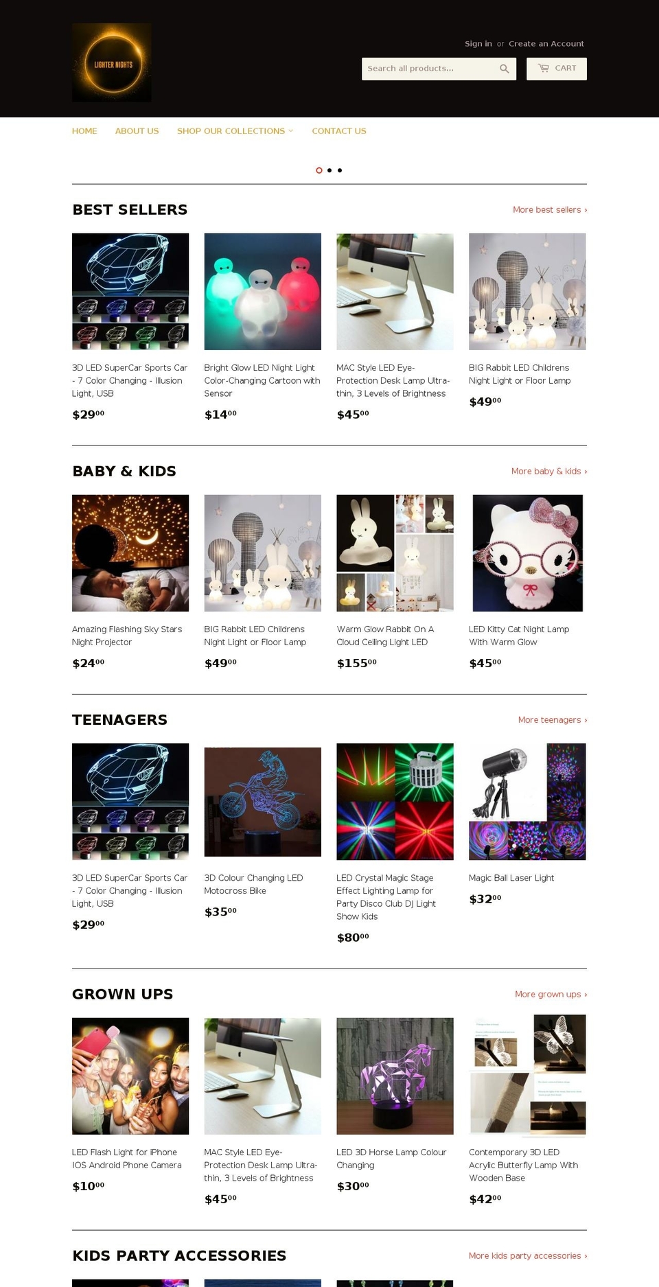 lighternights.com — Shopify storefront screenshot