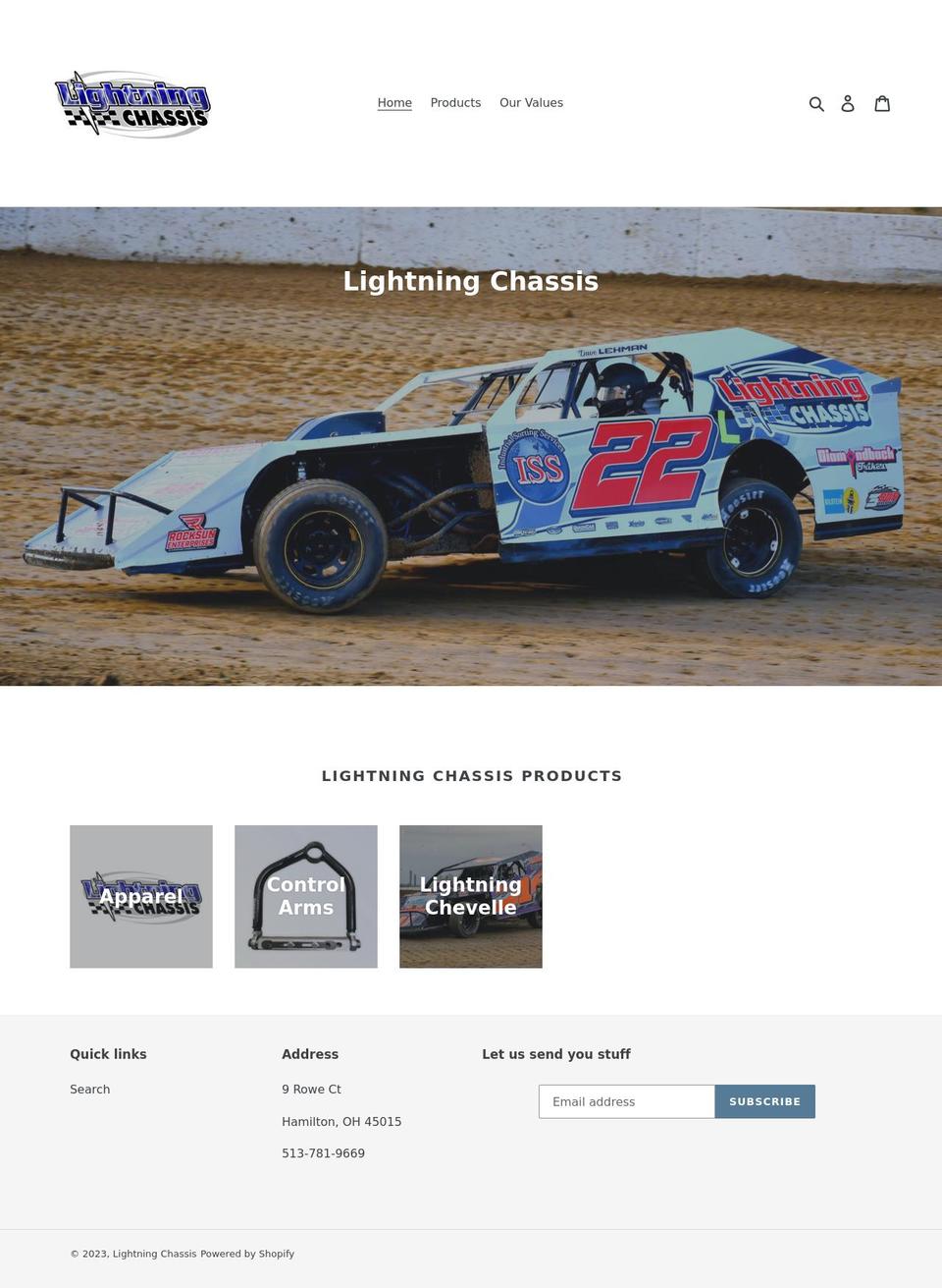 lightningchassis.com shopify website screenshot