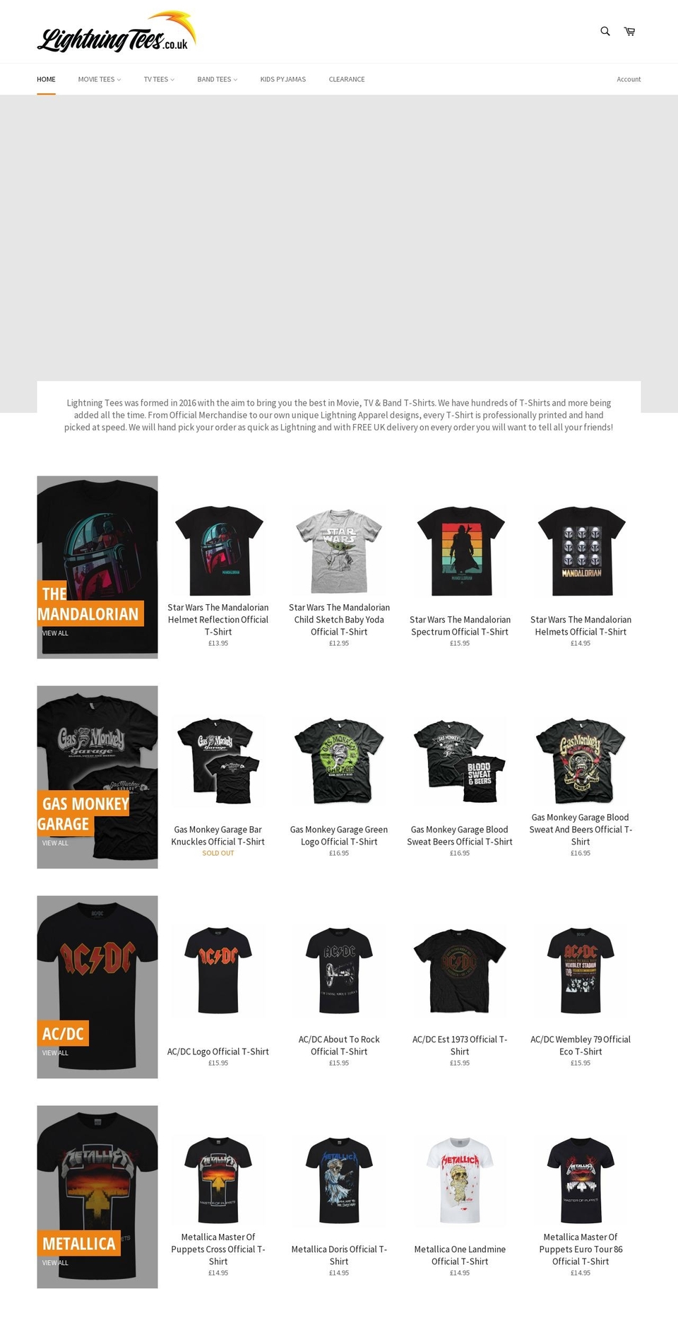 lightningtees.co.uk shopify website screenshot