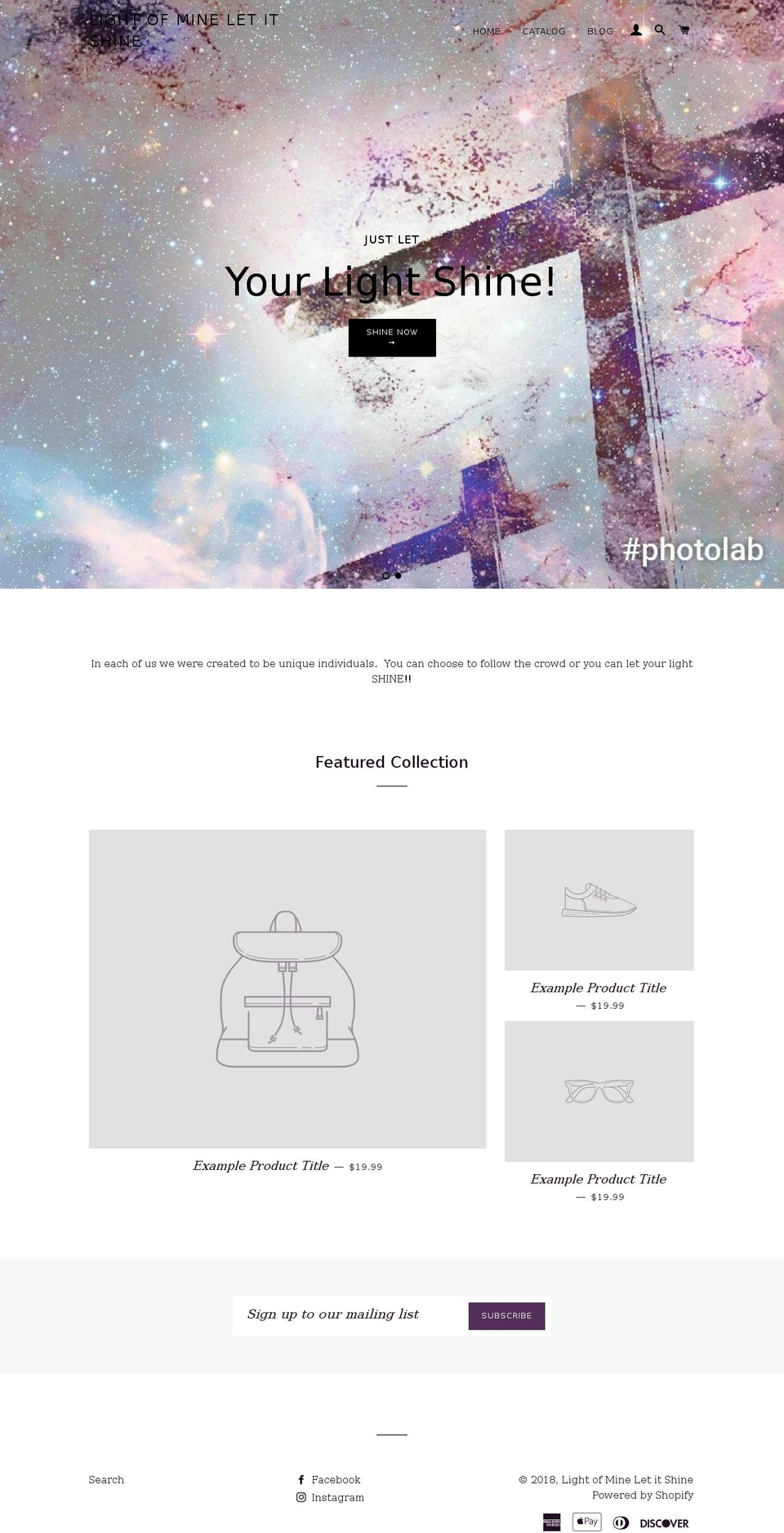 lightofmineletitshine.com — Shopify storefront screenshot
