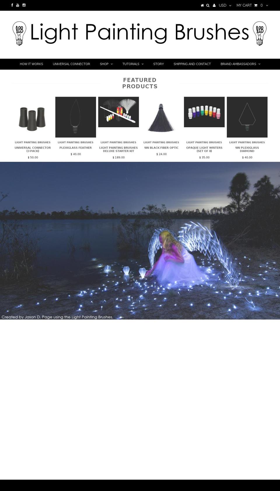 lightpaintingbrushes.com shopify website screenshot