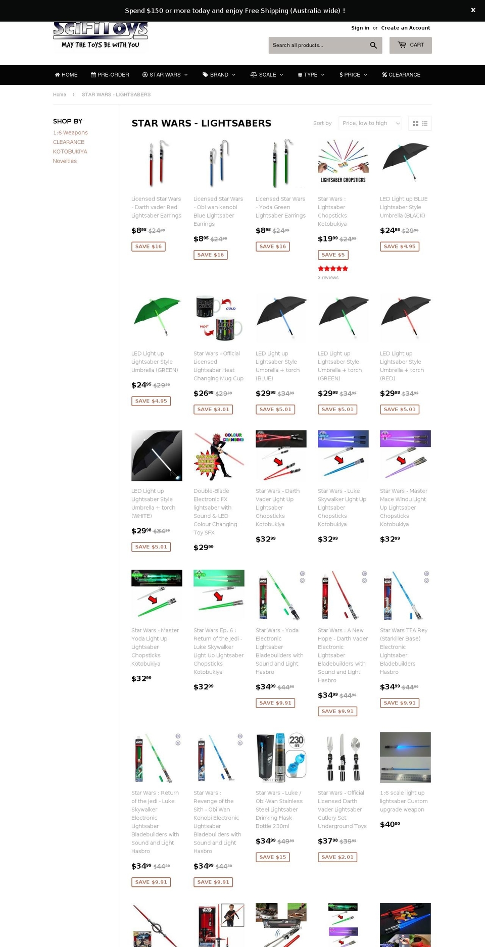 Scifitoys 1ST (supply) Theme changed liquid 4 BOLD Shopify theme site example lightsabersonline.com.au