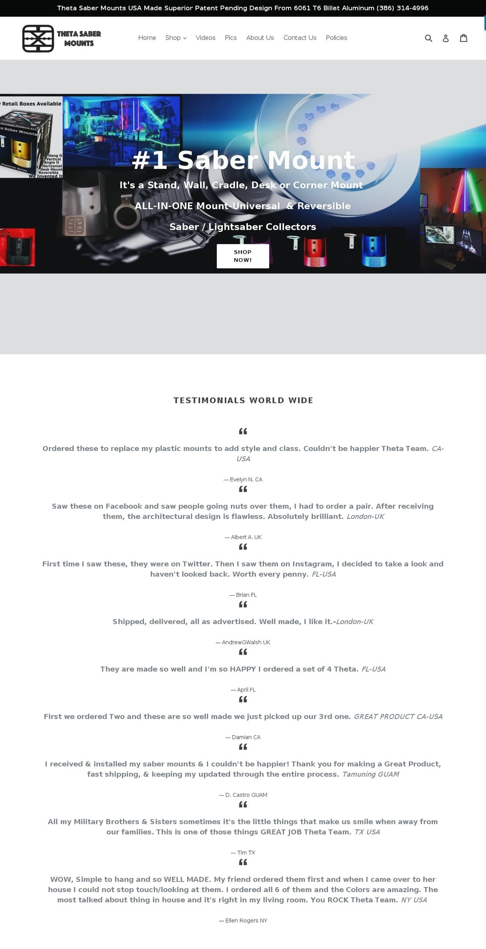 lightsaberwallmount.com — Shopify storefront screenshot