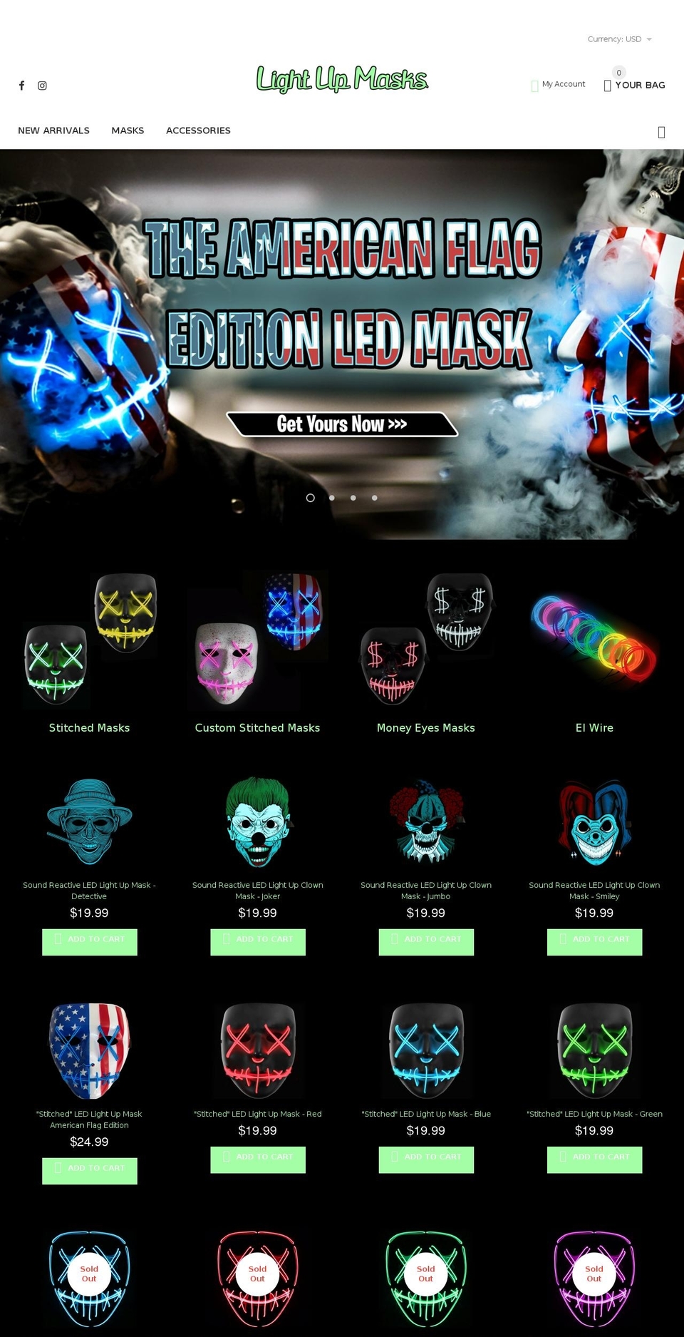 lightupmasks.com shopify website screenshot