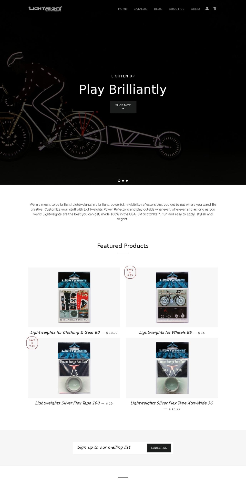 lightweightspowerreflectors.com shopify website screenshot