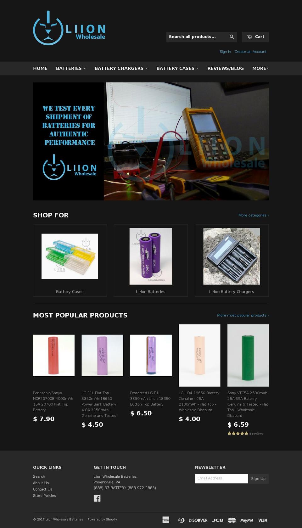 liionwarehouse.com shopify website screenshot