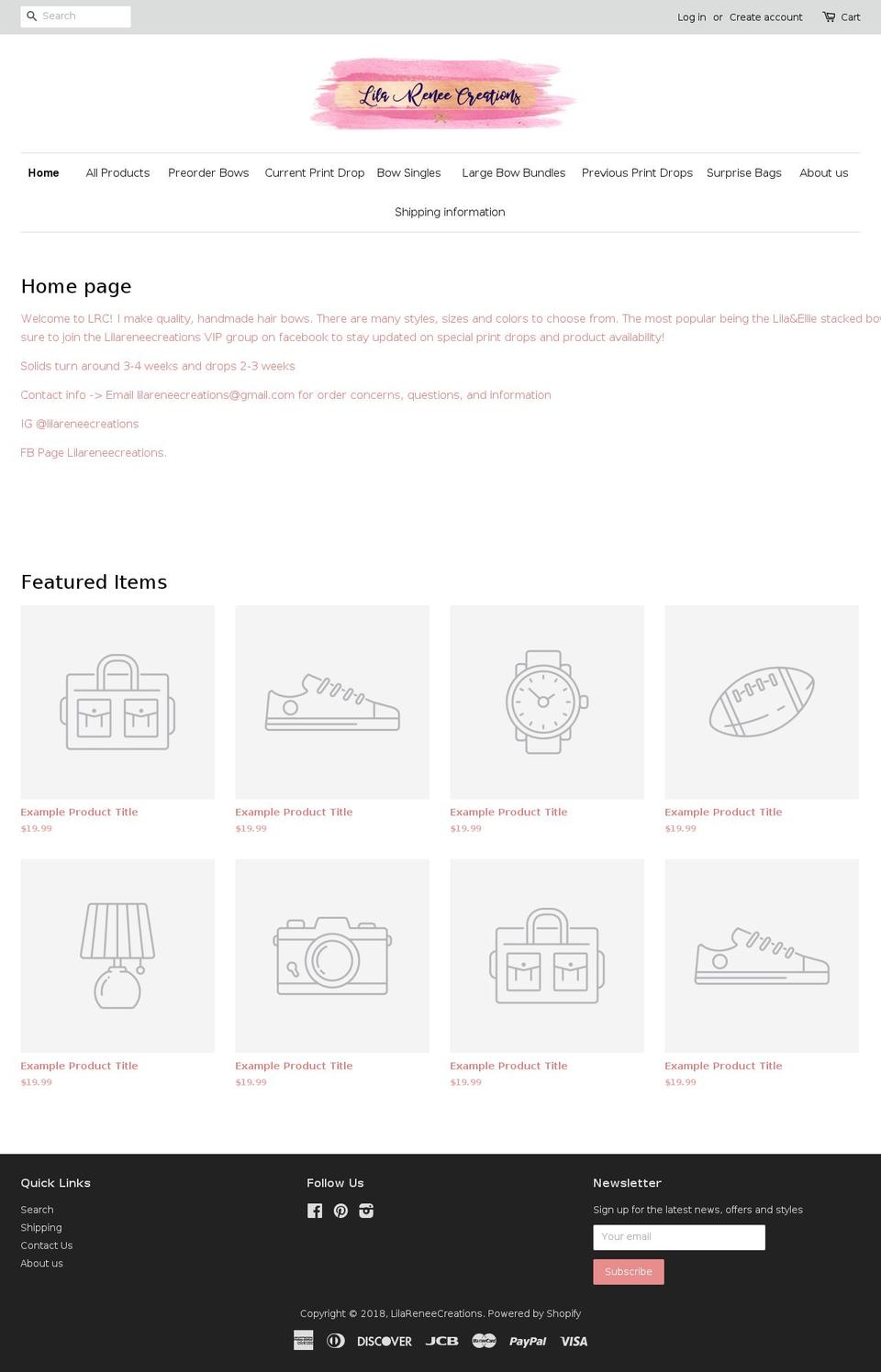 lilareneecreations.com shopify website screenshot