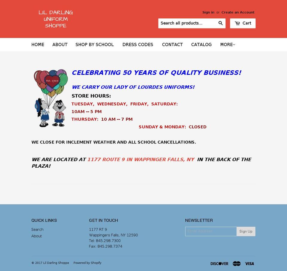 lildarlinguniformshoppe.com shopify website screenshot