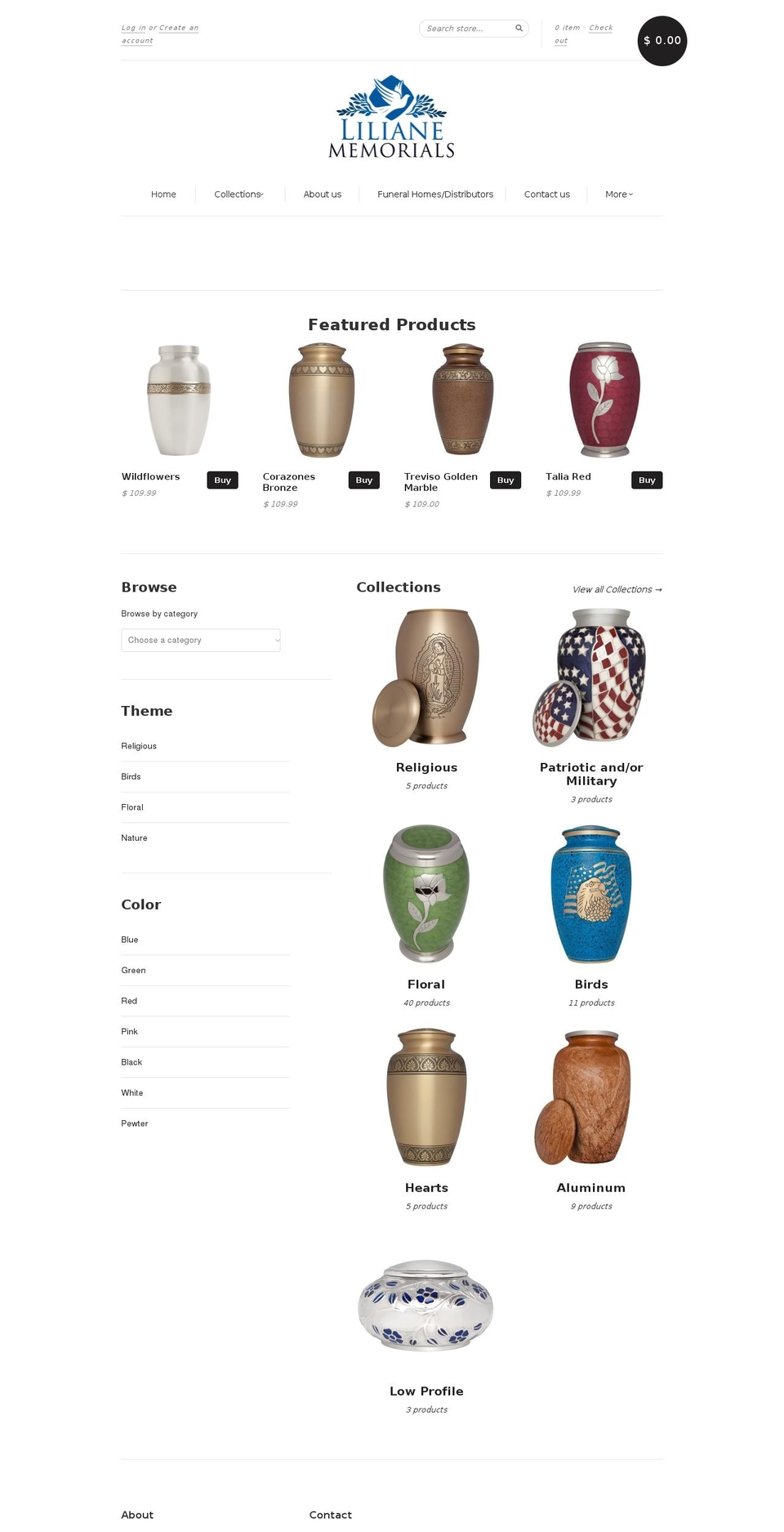 lilianememorials.com shopify website screenshot