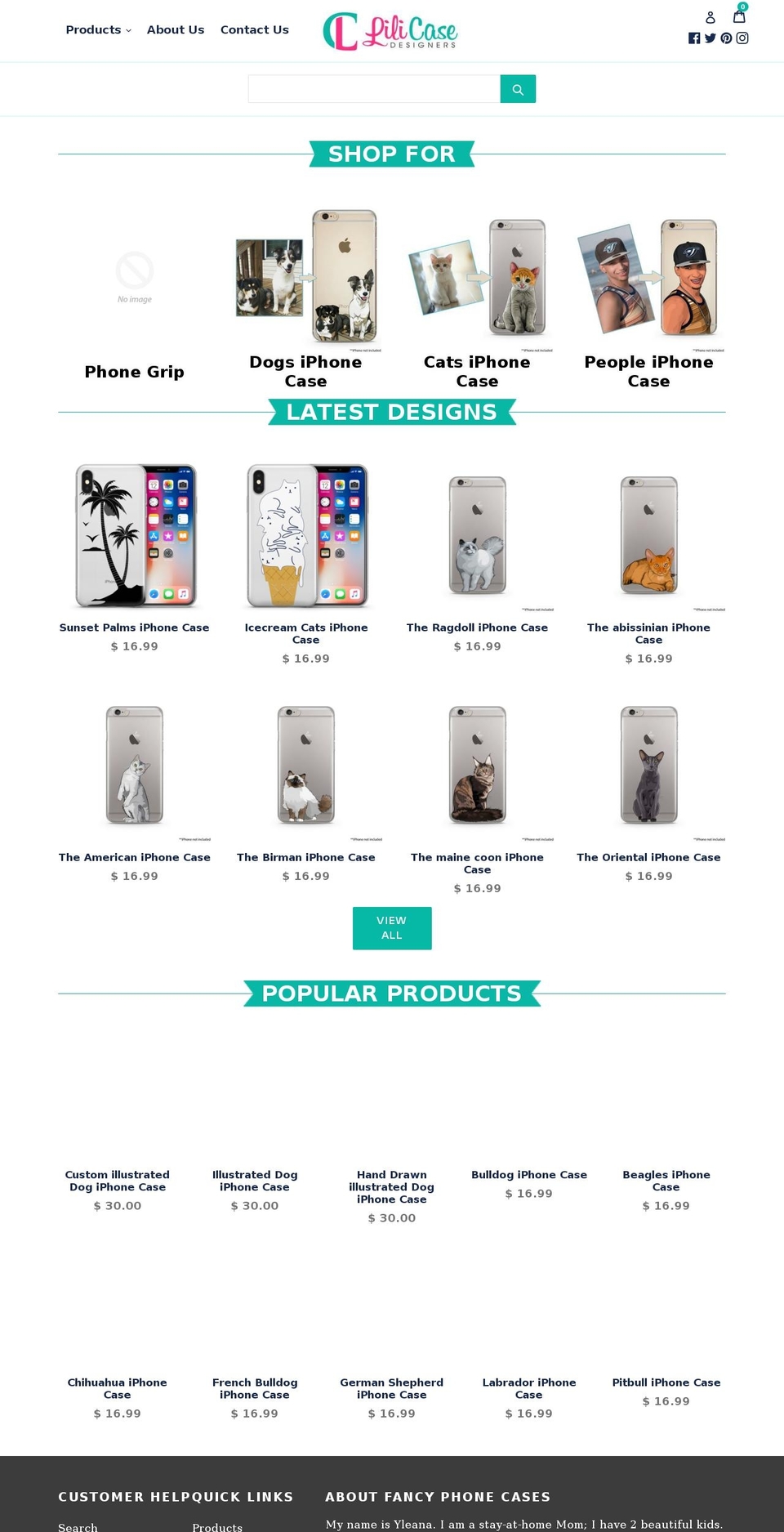 lilicasedesigners.com — Shopify storefront screenshot