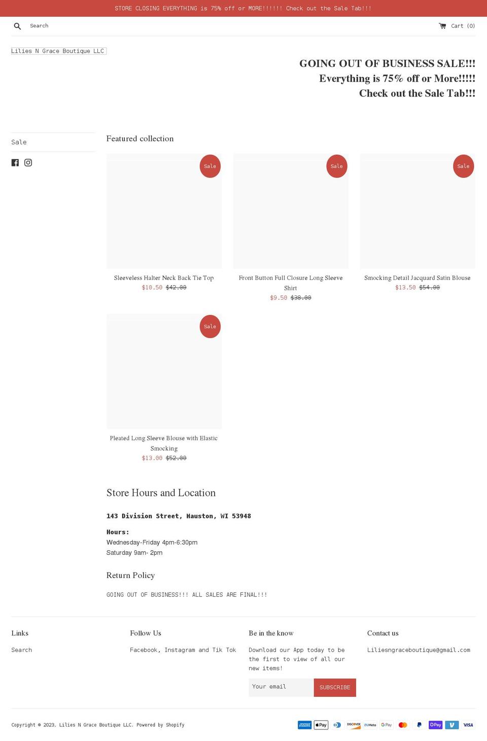 liliesngraceboutique.com shopify website screenshot