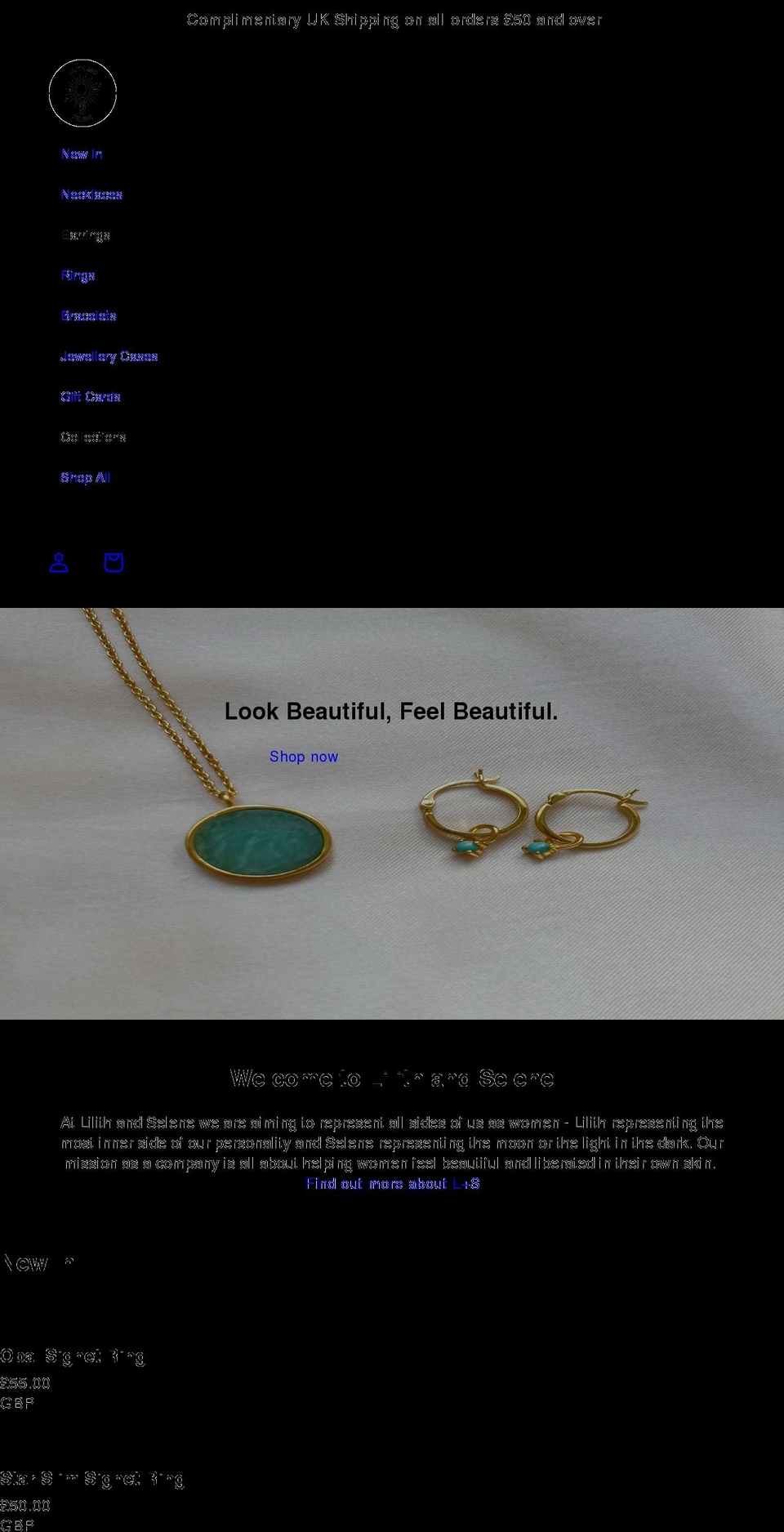 lilithandselene.com shopify website screenshot