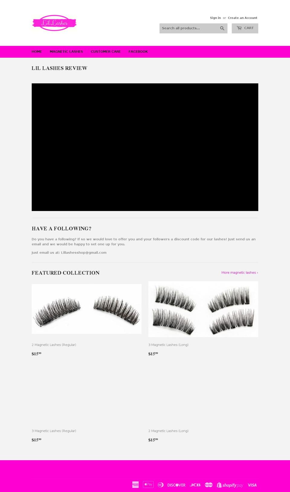 lillashes.com shopify website screenshot