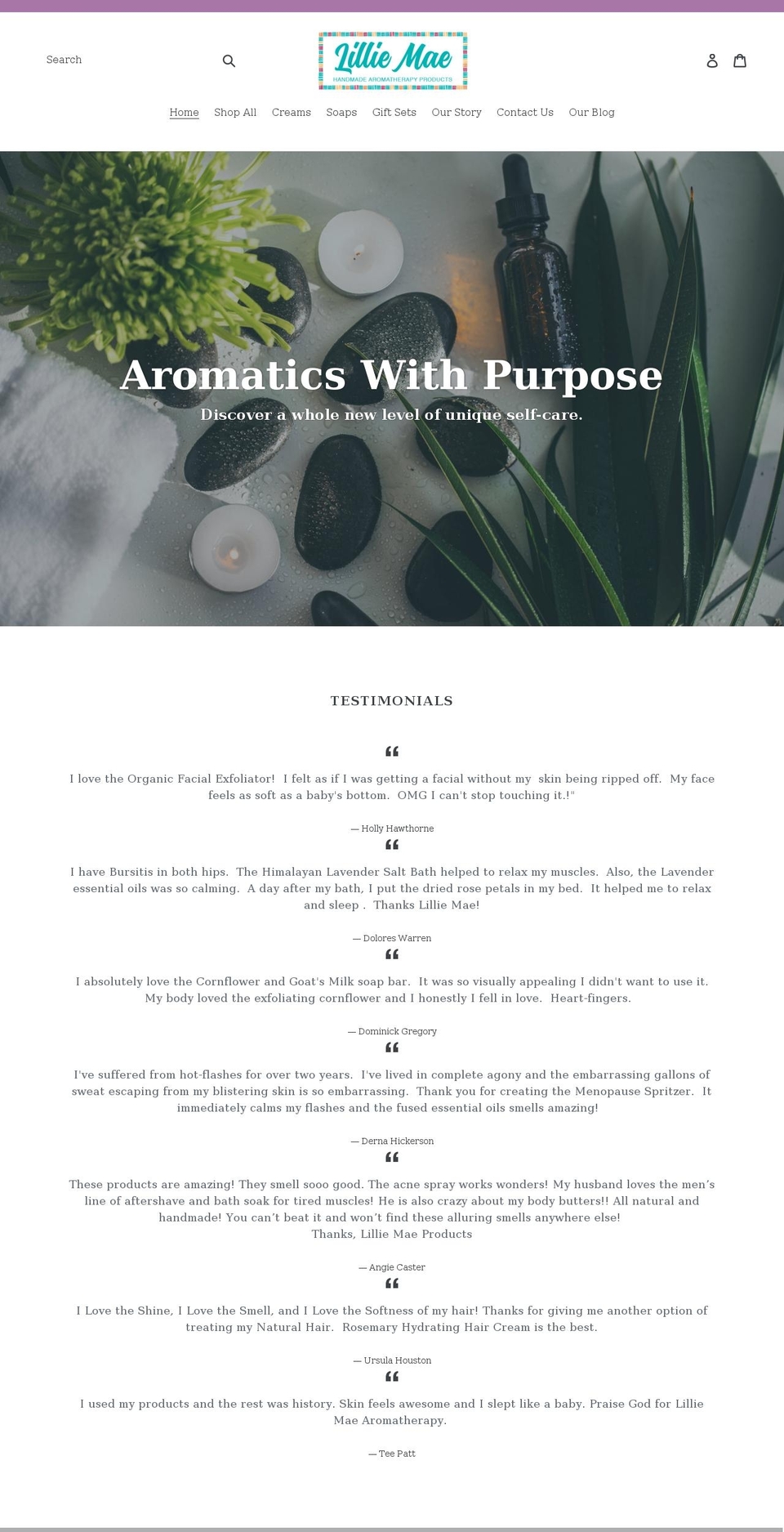 lilliemaearomas.com shopify website screenshot
