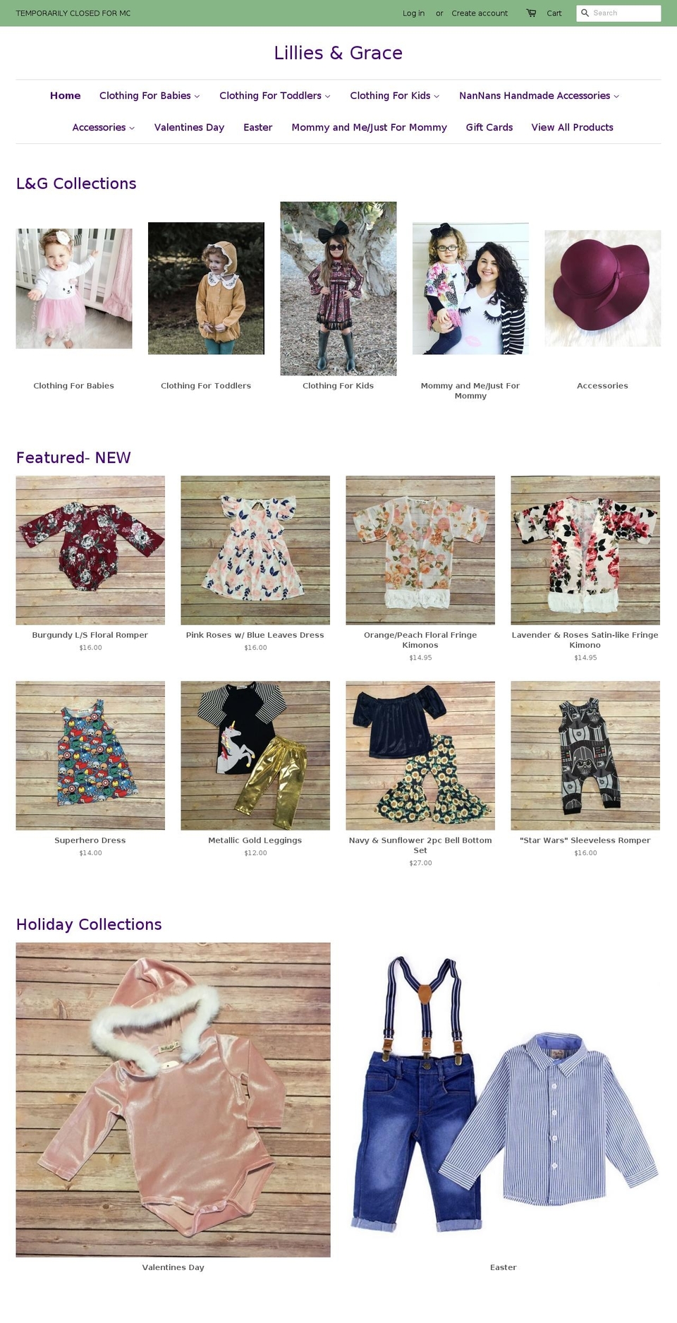 lilliesandgrace.com — Shopify storefront screenshot