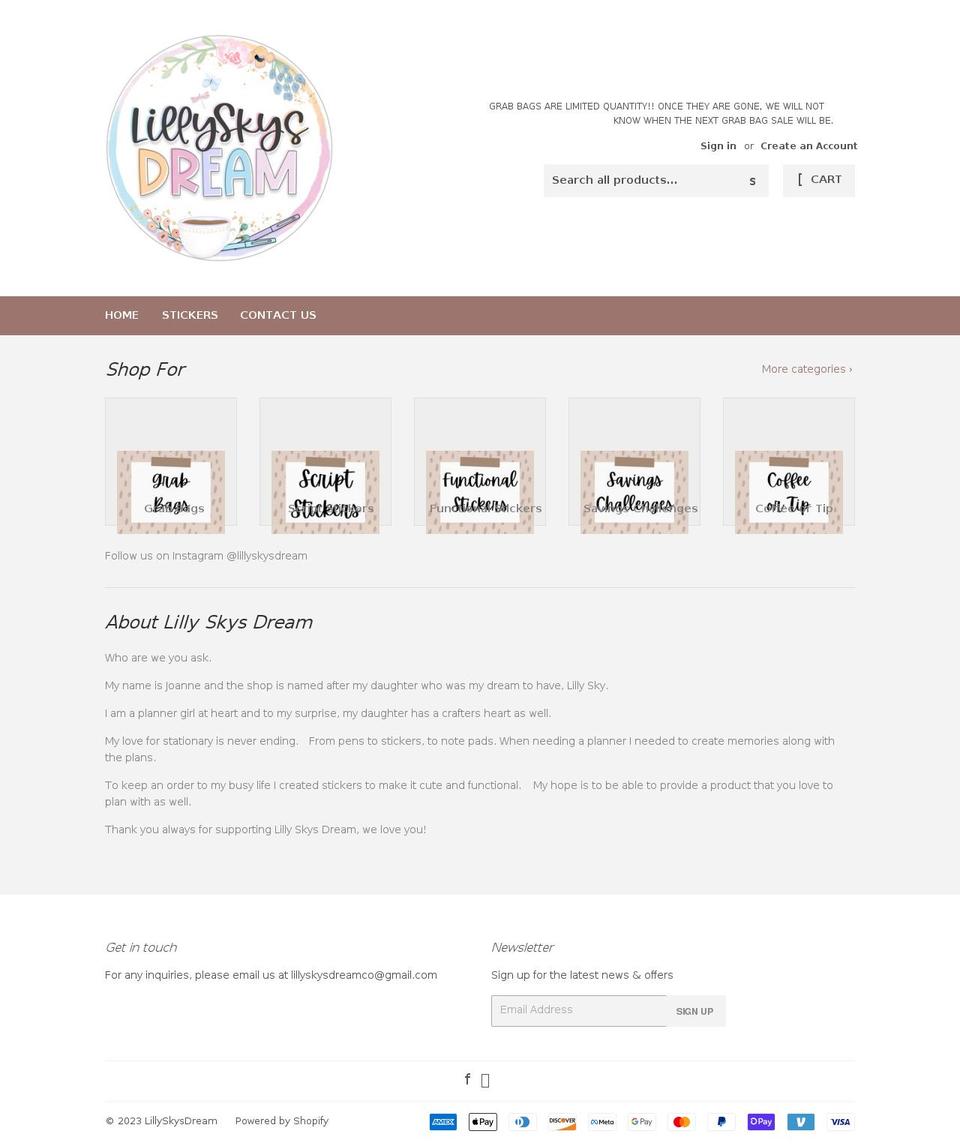 lillyskysdream.com shopify website screenshot