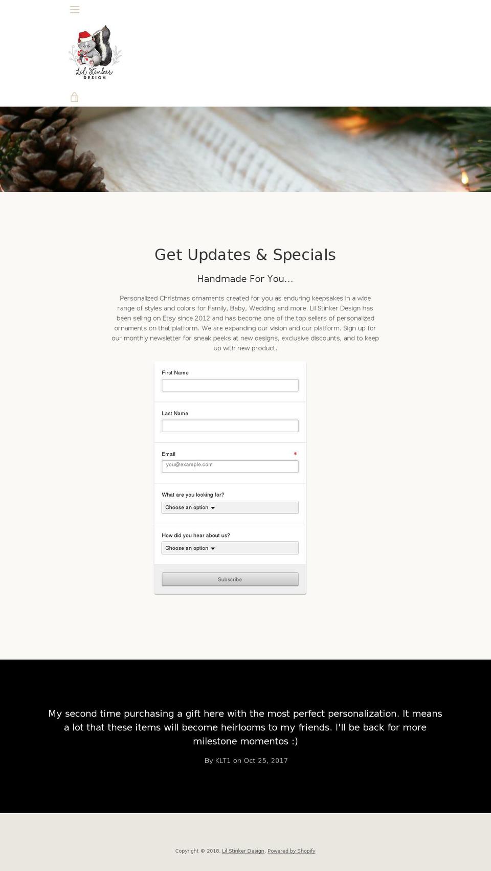 lilstinkerdesign.com — Shopify storefront screenshot