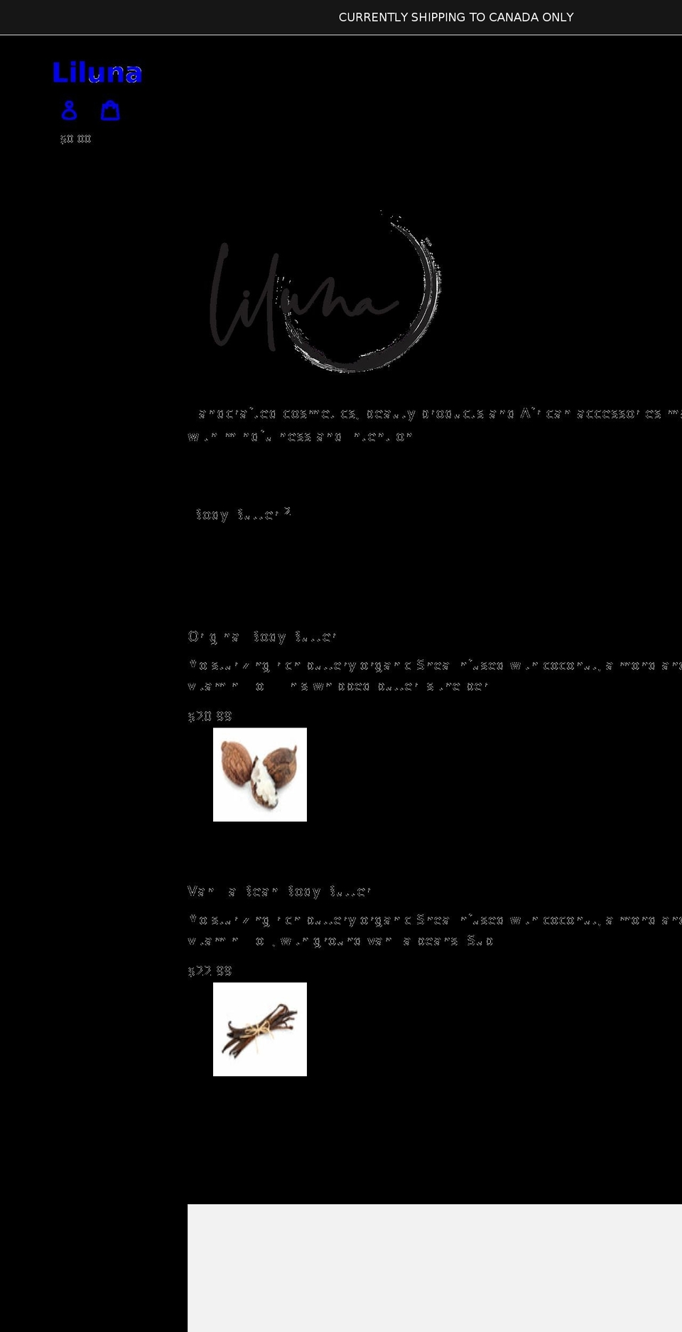 liluna.ca shopify website screenshot