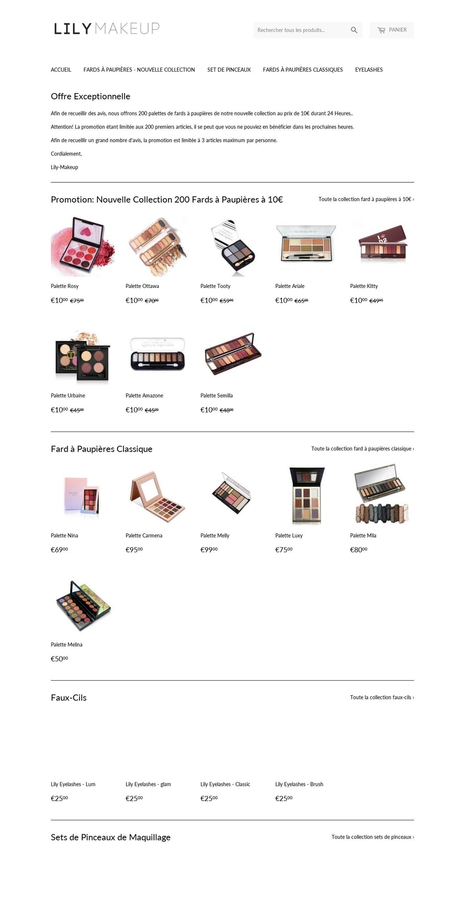 lily-makeup.com — Shopify storefront screenshot