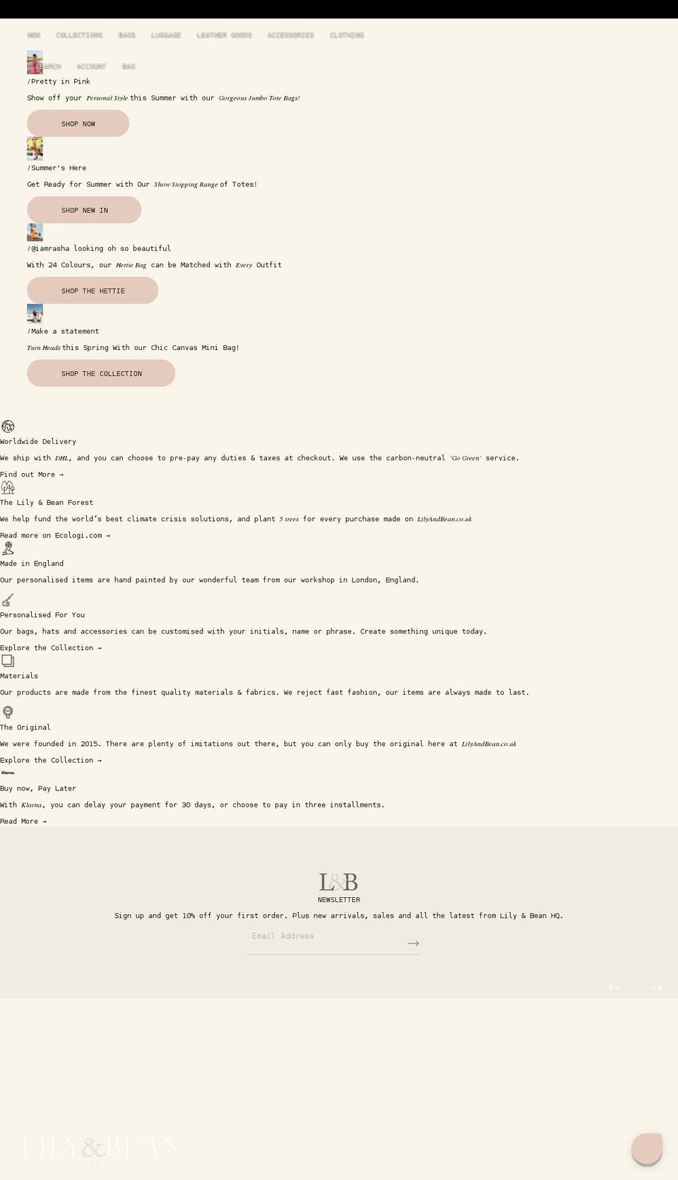 lilyandbean.co.uk shopify website screenshot