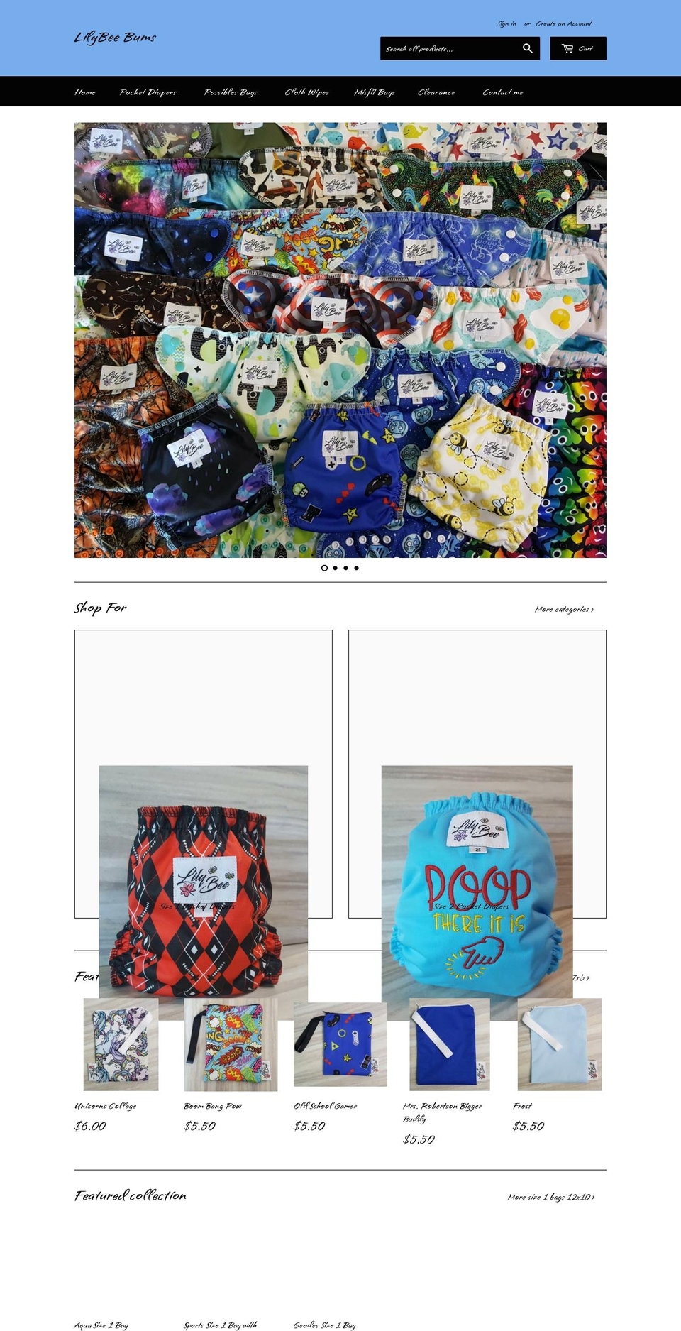 lilybeebums.com — Shopify storefront screenshot