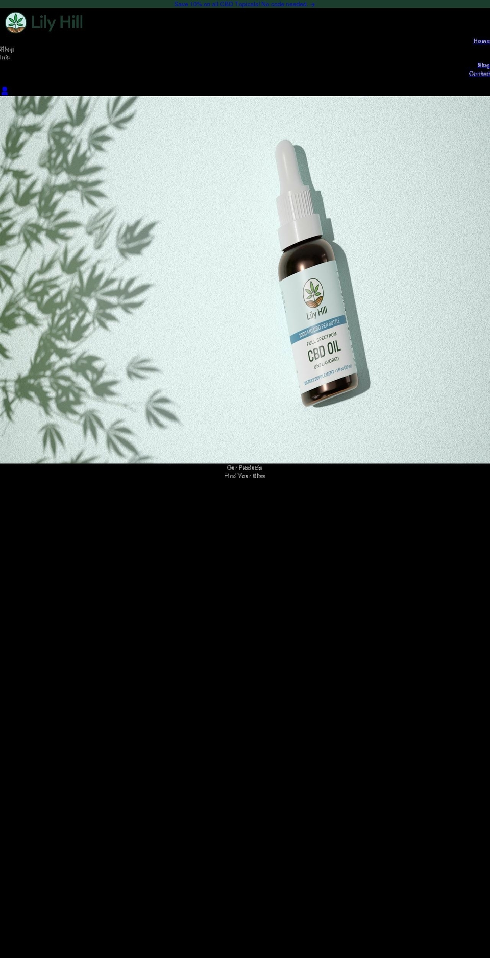 lilyhillcbd.com shopify website screenshot