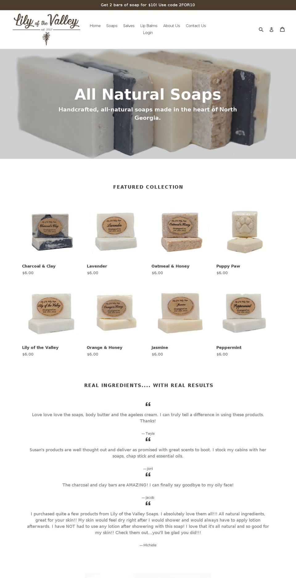 lilyofthevalleysoaps.com — Shopify storefront screenshot