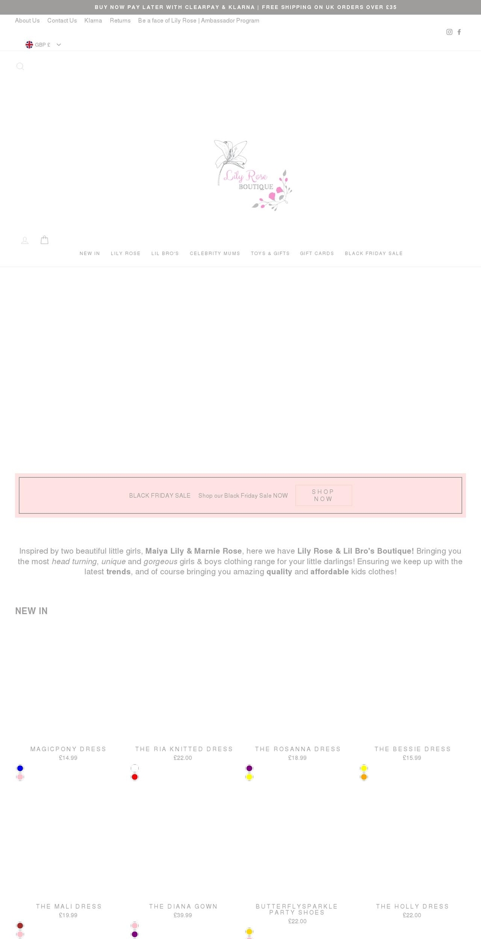 lilyrose-boutique.co.uk shopify website screenshot