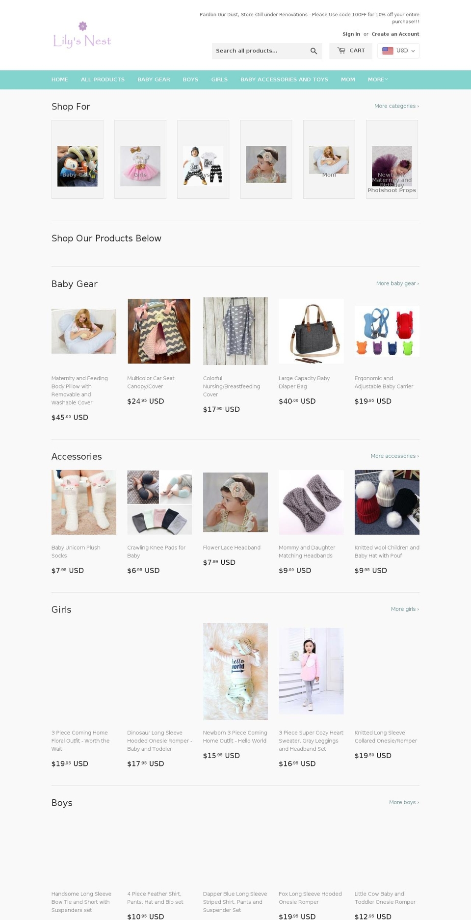 lilysnest.com — Shopify storefront screenshot