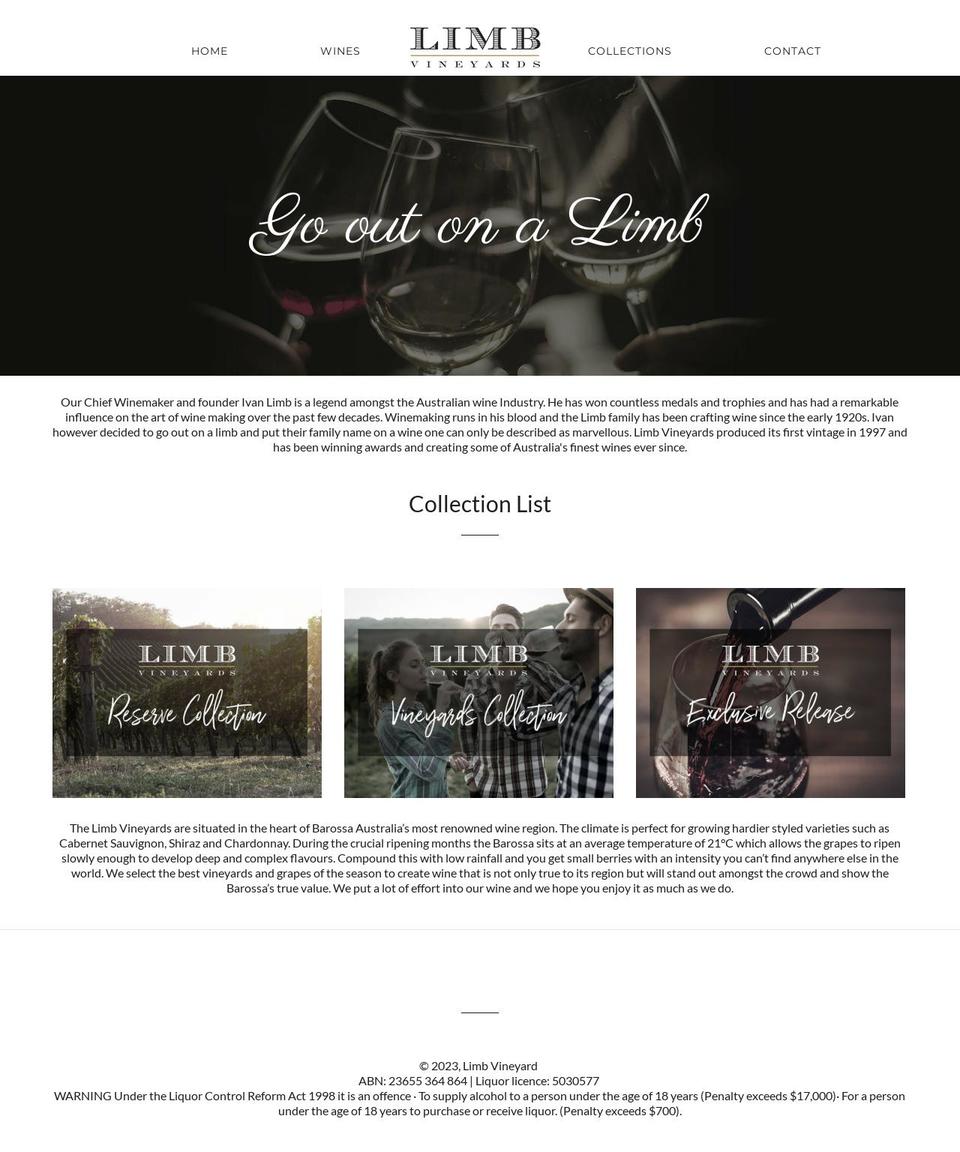 limbvineyardsestate.com.au shopify website screenshot