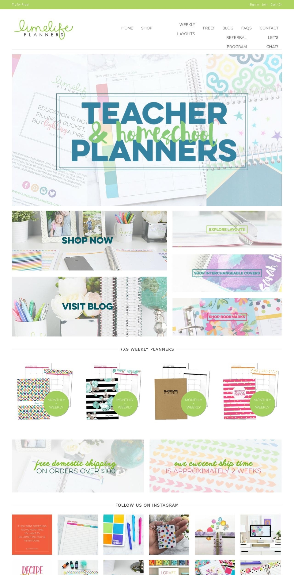limelifeplanners.com shopify website screenshot