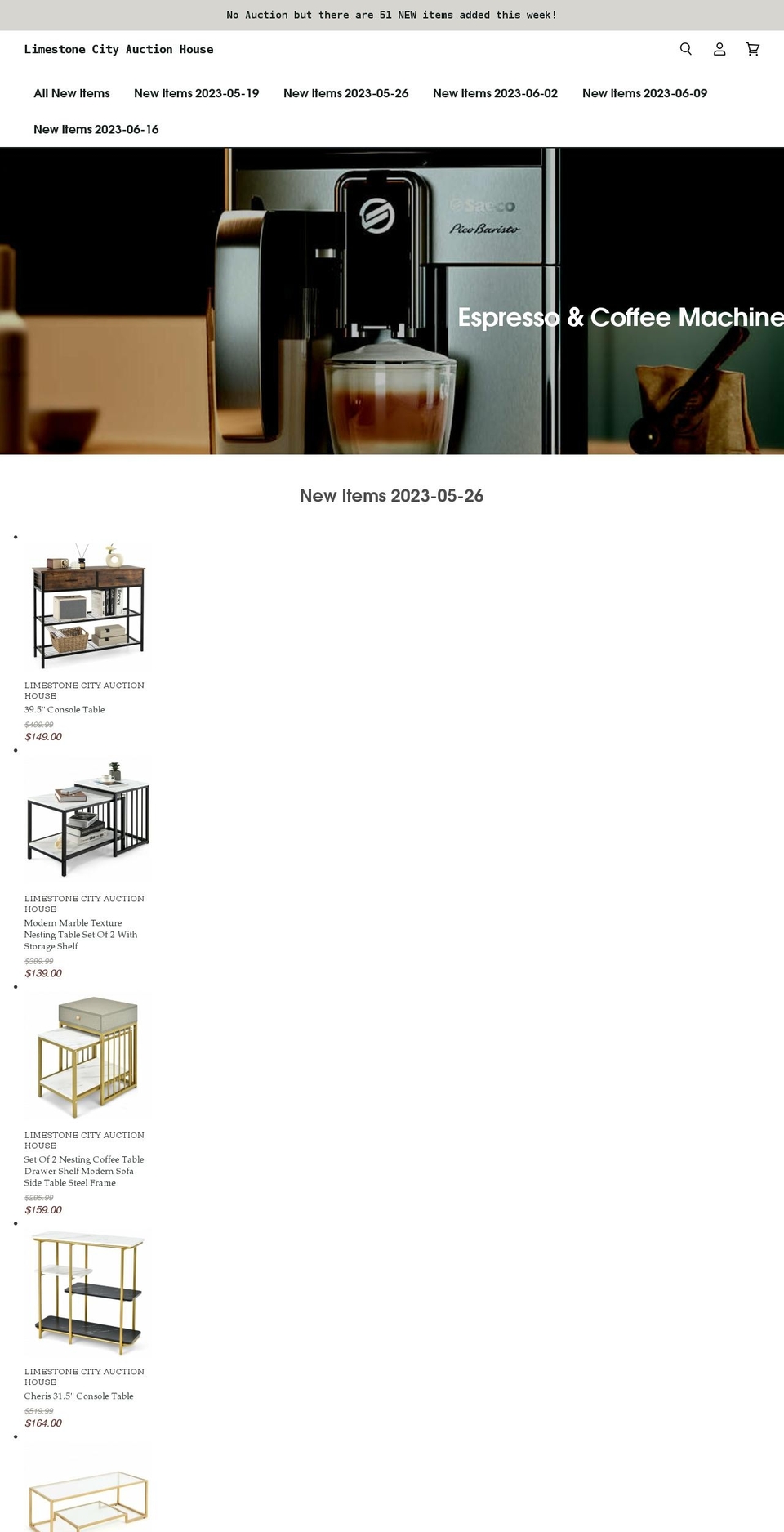 limestonecityauctionhouse.com shopify website screenshot