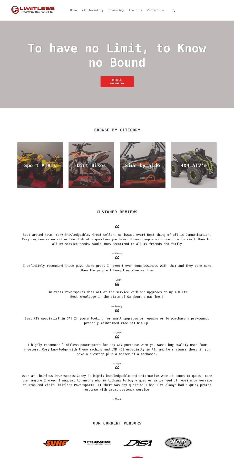 limitless-powersports.com shopify website screenshot